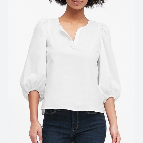New Banana Republic POPLIN PUFF-SLEEVE BLOUSE size Small BLACK - Picture 1 of 6